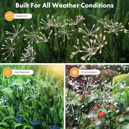 Solar Garden Lights 2 Pack Twinkling Solar Firework Lights with 2 Modes 120LED, Solar-Powered Light for Outside Yard Pathway Garden Decor Outdoor Waterproof, Gardening Gifts for Women Mothers Day,Warm