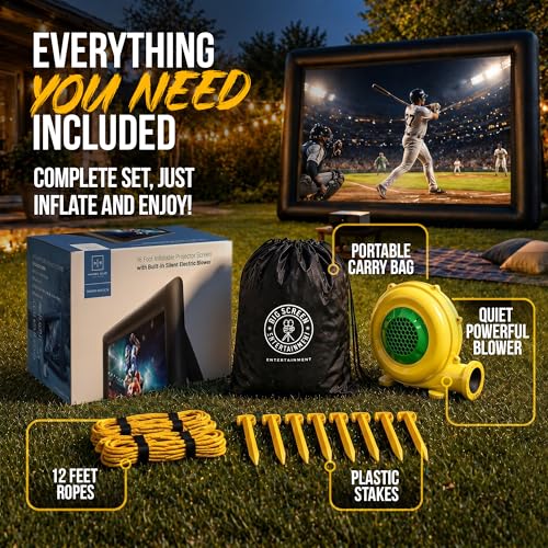 KHOMO Gear 16 ft Outdoor Projector Screen with Built-in Blower - Supports Front and Rear Projection - Includes Tie-Downs and Storage Bag - Inflatable Projector