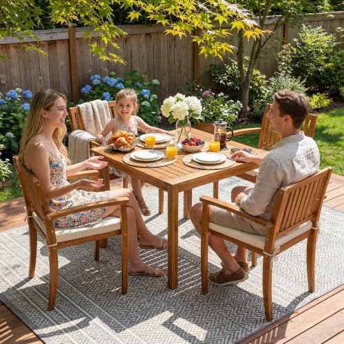 Devoko 5 Pieces Patio Table and Chairs Set Acacia Wood Outdoor Furniture