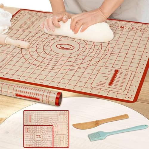 Silicone Baking Mat,28in×20in & 16in×12in Pastry Mat,Measuring Non-slip Dough mat Mats for Baking,Kneading Dough,Table Mats Red(2Pack)