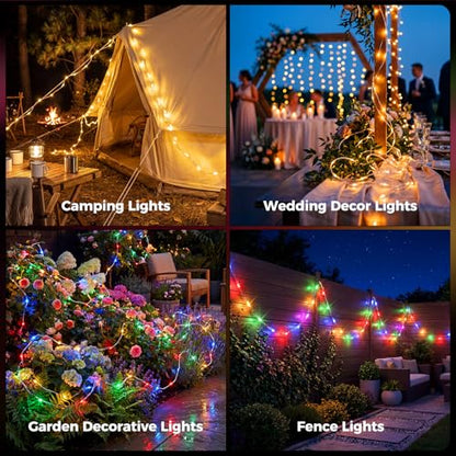 Sumapner Solar LED Rope Light for Outdoor Rugs, 36FT Patio Rug Lights with Warm White & Multicolor, 13 Modes, Solar & USB Rechargeable, Remote Timer, IP67 Waterproof, 24 Rug Clips Included