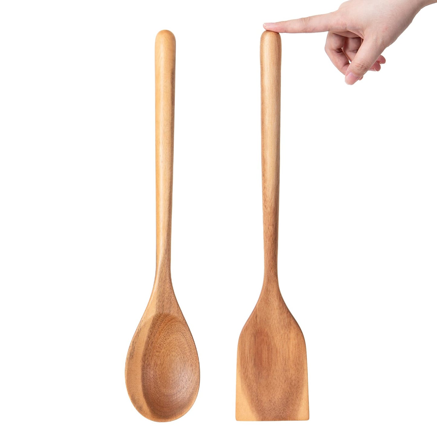 2PCS Long Handle Gigantic Spatula Spoon Premium Acacia Wooden Spoons For Cooking 17''Large Soliod Wooden Cooking Spoons Smooth Finish in Large Style Cooking Kitchen Utensil Set