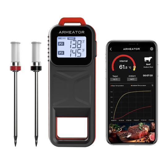 ARMEATOR Smart Meat Thermometer with 2 Probes, Unlimited Range Bluetooth Meat Thermometer, Digital Food Thermometer for Remote Monitoring of BBQ Grill, Oven