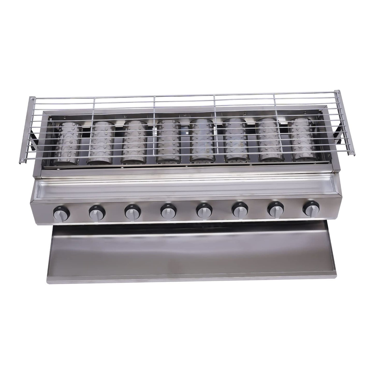 Commercial 8 Burner Gas Countertop Griddle with Smokeless Yakitori Grill, Adjustable Height LPG Propane Indoor Griddle, Removable Grill Net