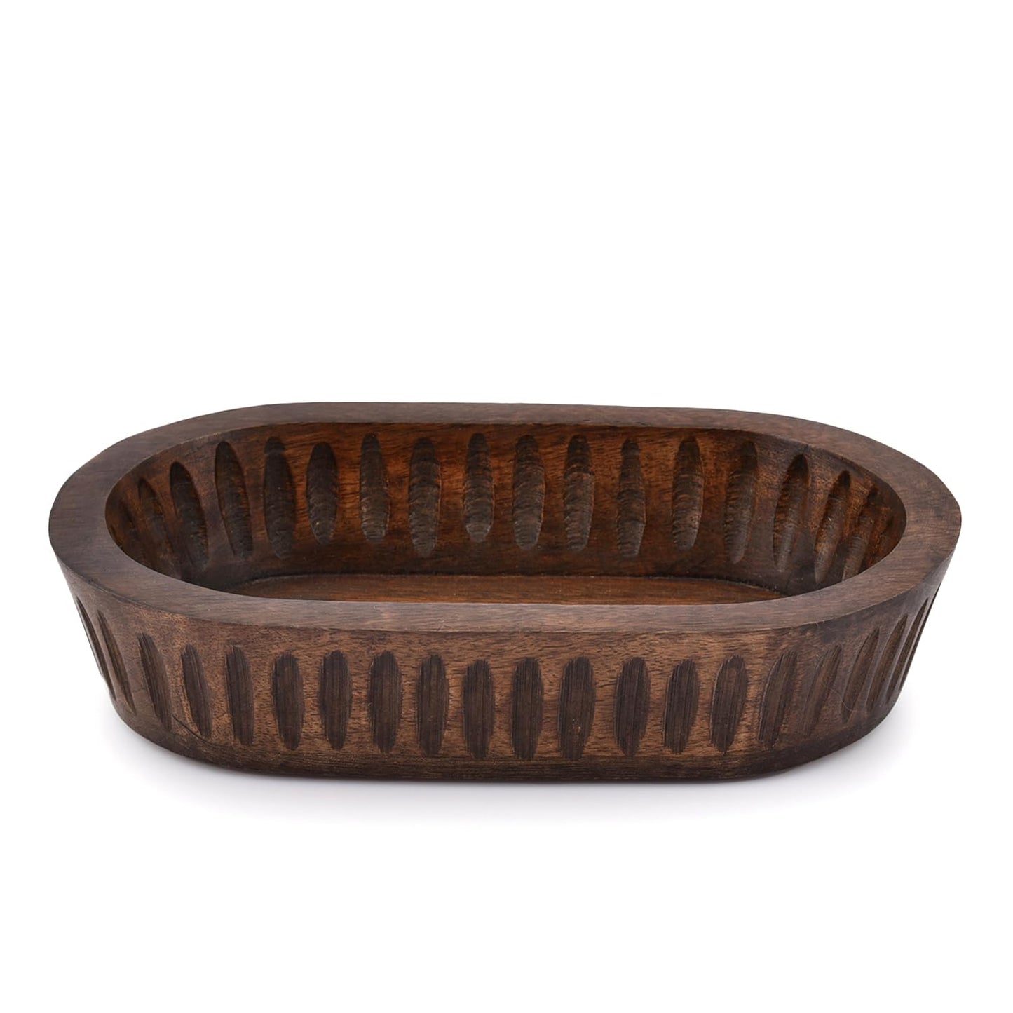 Samhita Mango Wood Decorative Bowls for Home Décor, Decorative Long Wooden Bowl for Table Centerpiece (10" x 6" x 2")