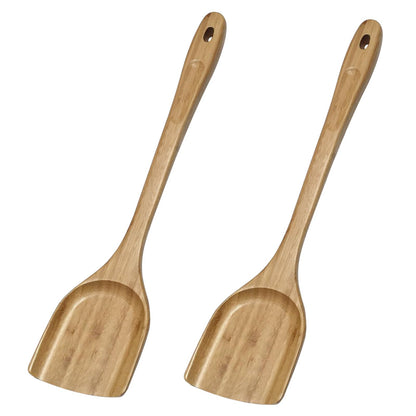 GEEKHOM Bamboo Spatulas for Nonstick Cookware, 13 Inch Wooden Kitchen Utensils, 2 Pack Flat Wood Spatula Turners for Cooking Stirring, Flipper for Pancake, Fish, Egg