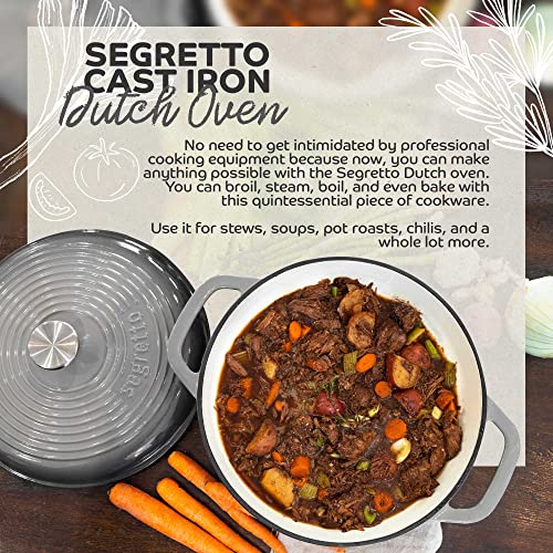 Segretto Cookware Enameled Cast Iron Dutch Oven, 6 Quarts, Light Green