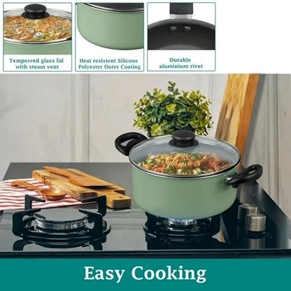 7 Piece Non Stick Aluminium Cookware Set - Pots, Pans with Even Heating, Perfect for Daily Cooking