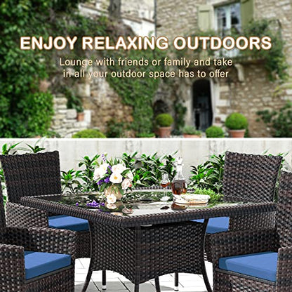 RTDTD 15 Pieces Outdoor Patio Dining Set,Patio Table and Chairs Rattan Outdoor Patio Furniture Set with Umbrella Hole,Dining Table Set for 12 with Chairs for Backyard,Garden and Kitchen,Navy Blue