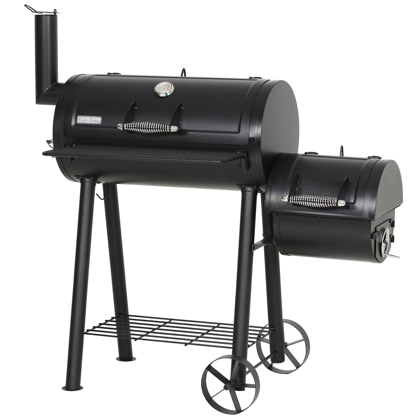 GREEN PARTY BBQ Charcoal Grill with Offset Smoker, 2 in 1 Smoker and Charcoal Grill combo, 512 Square Inch Space Barrel Charcoal Smoker Grill for Outdoor Camping Patio Backyard Cooking, Medium