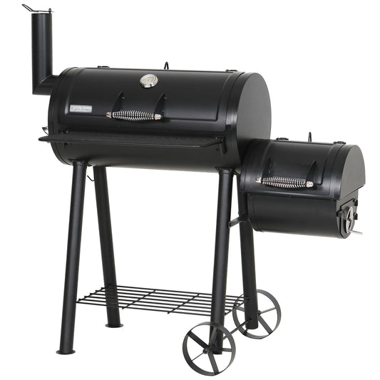 GREEN PARTY BBQ Charcoal Grill with Offset Smoker, 2 in 1 Smoker and Charcoal Grill combo, 512 Square Inch Space Barrel Charcoal Smoker Grill for Outdoor Camping Patio Backyard Cooking, Medium