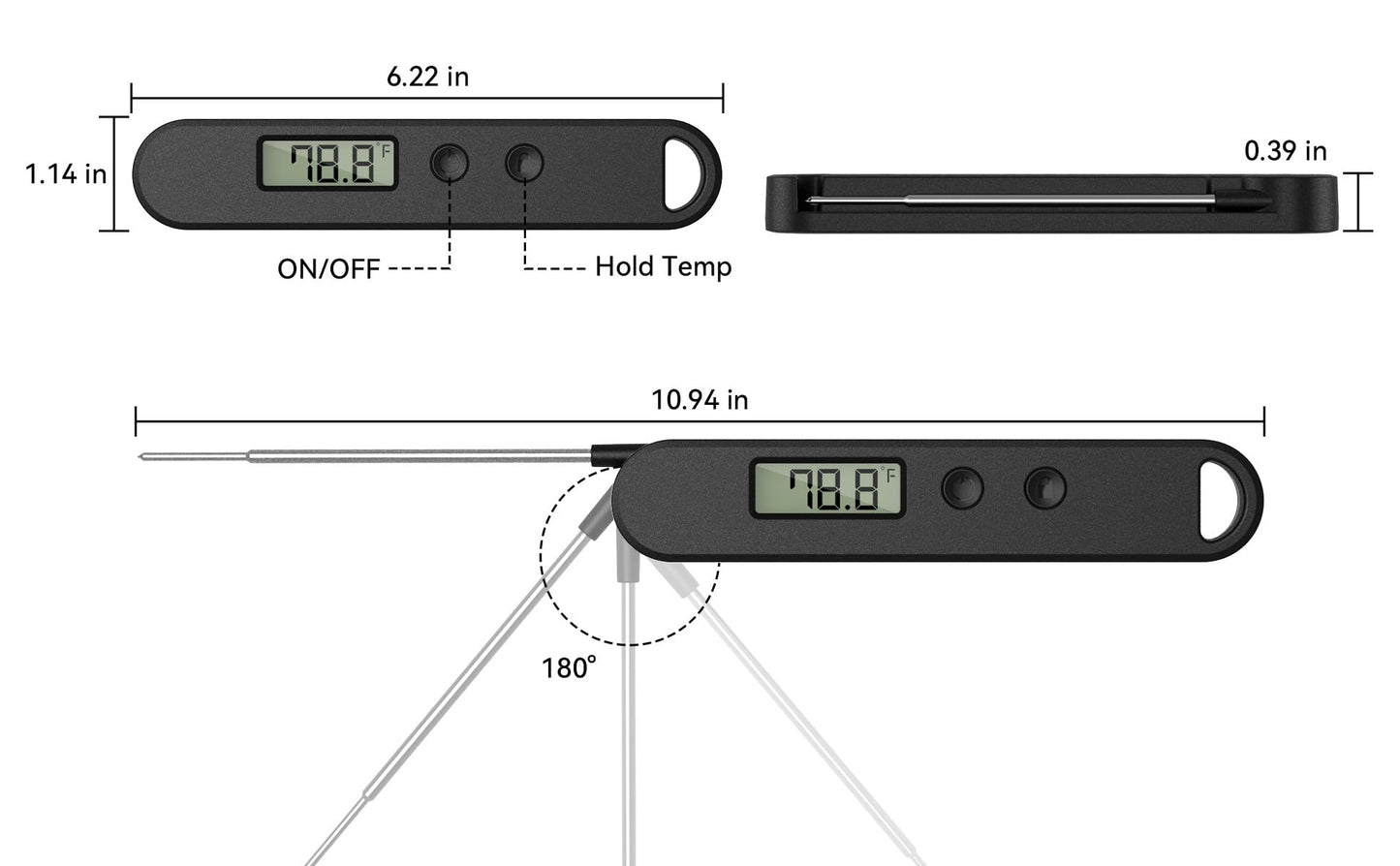 Instant Read Meat Thermometer Digital - Perfect for Meats, BBQ Grill, Frying, Bread and More | Great Gift (Gray)