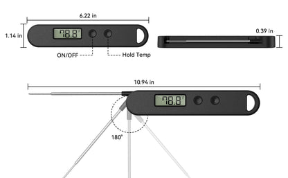 Instant Read Meat Thermometer Digital - Perfect for Meats, BBQ Grill, Frying, Bread and More | Great Gift (Gray)