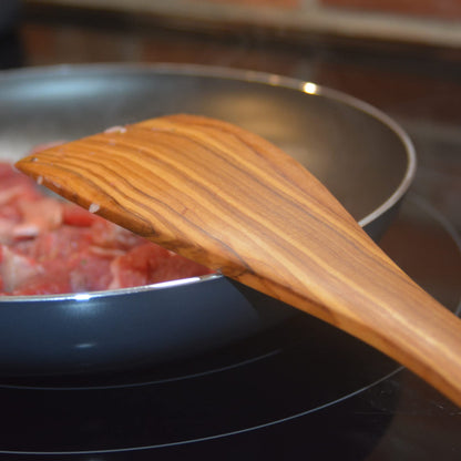 Olive Wood Spatula For Cooking | 12" Large & 3" Wide Flat Wooden Spatula Ideal Nonstick Cookware, Stirring, Fry, Mixing, And Flipping | Wooden Spoons For Cooking | Long Handle Olive Wood Utensils