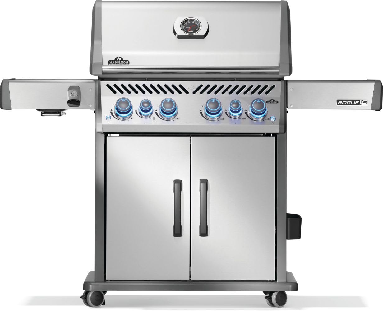 Napoleon Rogue PRO-S 525 Propane Gas Grill with Infrared Side and Rear Burners, Stainless Steel, Durable 6-Burner BBQ