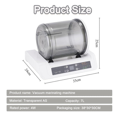 Commercial Meat Tumbler Marinator,Automatic Vacuum Tumbler Marinating Machine,7l Capacity Pickling Barrel,Led Display,for Marinating Meat and Vegetables,with 20 Disposable Gloves