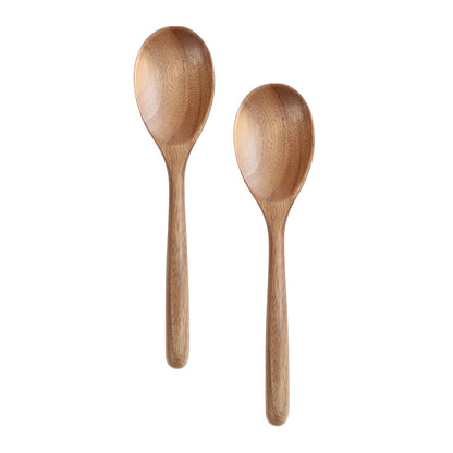 Kitchen Wooden Cooking Spoon, Solid Acacia Wood Serving Spoons for Mixing Stirring, Nonstick Kitchen Utensils Tableware Ladle Scoop for Soup Stews Salad Pasta Sauce Chili (2 Pieces)