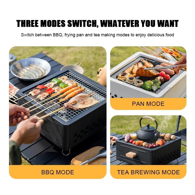 Portable Charcoal BBQ Grill Stove – Smokeless Outdoor Cooking for Camping & Tailgating, Yakitori Grill, Skewers, Easy Drawer Style, Pan and Grill Included