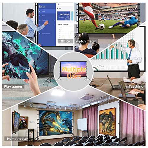lejiada 100 Inch Outdoor Projector Screen with One-Piece Telescopic Stand, Wrinkle-Resistant 4K HD Movie Screen for Backyard, Camping and Indoor Home Theater (Fits Long Throw Projectors)