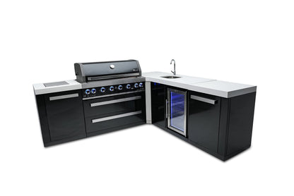 Mont Alpi MAi805-BSS90BEV Burner 115000 BTU L-Shaped 90 Degree Corner Black Stainless Steel Gas Modular Outdoor Kitchen Island BBQ Grill with Beverage Center Refrigerator + 2 Infrared Burners +Storage