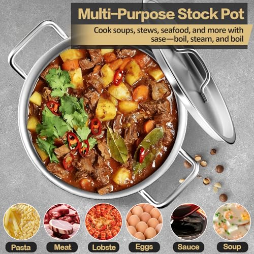 Large Stock Pot-20QT Stainless Steel Stockpot with Lid, Heavy Duty Tri-Ply Bottom Commercial Grade Stock Pot & Stockpots for Boiling Cooking Soup Stew Canning Cooking Pots,Big Stockpot, Deep Cookware