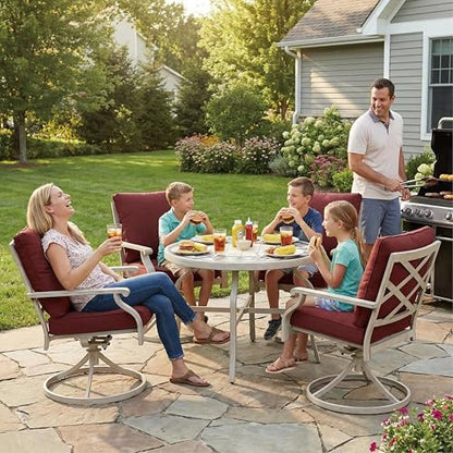 AE Outdoor 5-Piece Patio Dining Set, 4 Swivel Chairs with Removable Thickened Cushions & a 3D Textured Table with Umbrella Hole, All-Weather Furniture for Backyard, Garden, Lawn, Red