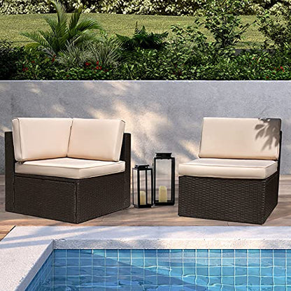 Devoko Patio Furniture Sofa Sets Outdoor All-Weather Sectional Corner Sofa and Armless Small Couch (Beige, 2 PCS Patio Sofa Set)