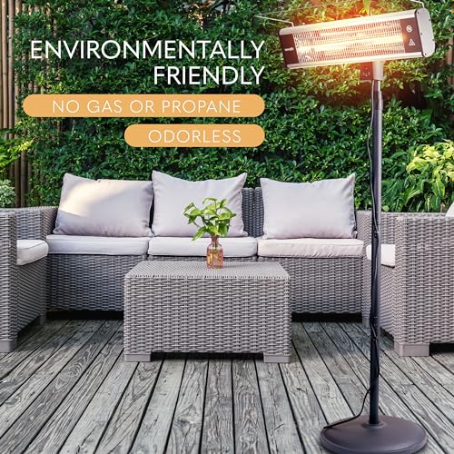 SereneLife Infrared Patio Heater, Electric Patio Heater for Indoor/Outdoor Use, Portable Stand Heater with Remote Control, 1500 W, for Restaurant, Patio, Backyard, Garage, Decks (Off Black)
