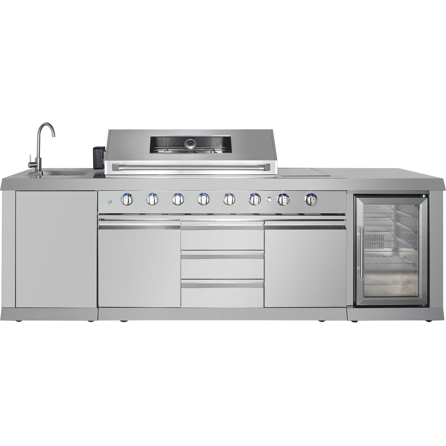 CT Copper Tailor 6-Burner Outdoor Kitchen BBQ Gas Grill Island with Infrared Rear Burner,Side Burner,Storage Cabinets & Drawers,Sink,Cooler,Stainless Steel
