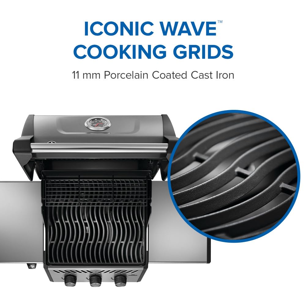 Napoleon Freestyle 365 Natural Gas Outdoor Grill, Graphite Grey – 3-Burner BBQ with Stainless Steel Cooking Grates