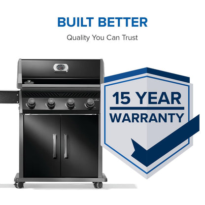 Napoleon Rogue 525 Natural Gas Grill, Black, Stainless Steel Grids, Durable 4-Burner BBQ