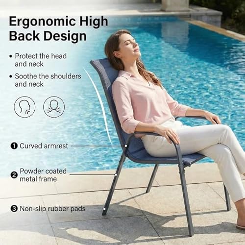 Arlopu 5 Piece Outdoor Patio Dining Set (Umbrella not Included), Porch Furniture with 4 Textline Chairs, 1 Square Glass Table for Garden, Backyard and Poolside, Lawn (Navy Blue)