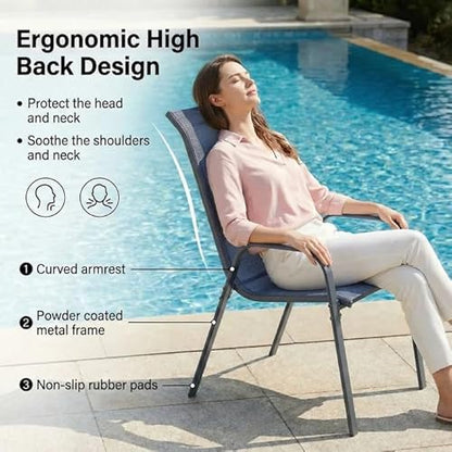Arlopu 5 Piece Outdoor Patio Dining Set (Umbrella not Included), Porch Furniture with 4 Textline Chairs, 1 Square Glass Table for Garden, Backyard and Poolside, Lawn (Navy Blue)