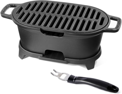 IronMaster Mini 100% Cast Iron Hibachi Grill, Tabletop Small Portable Charcoal Grill for Outdoor Camping, Japanese BBQ Grill Grate Surface 11" x 6.7 "