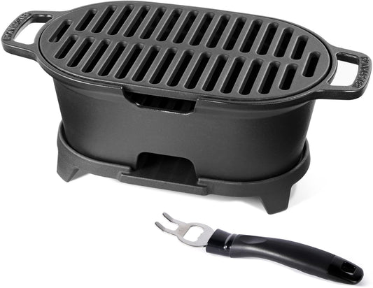 IronMaster Mini 100% Cast Iron Hibachi Grill, Tabletop Small Portable Charcoal Grill for Outdoor Camping, Japanese BBQ Grill Grate Surface 11" x 6.7 "