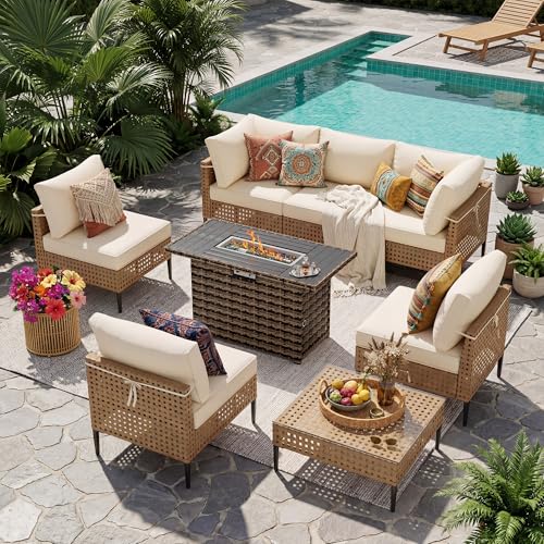 UDPATIO Patio Furniture Set, 8 Piece Modular Outdoor Furniture Set, Beige