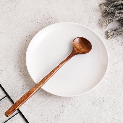 Long Soup Spoons, 1 Pieces Korean Style 11 Inches 100% Natural Wood Long Handle Round Spoons for Soup Mixing Stirrer Kitchen Tools Utensils