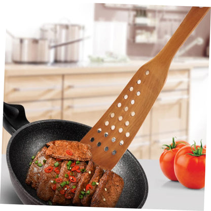 SHOWERORO 24 Hole Frying Spatula Wood Slotted Spatula Bread Stirring Stick with Hanging Hole Wooden Kitchen Stirring Tool for Sour