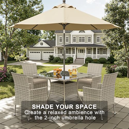 Muphyers 10-Piece Patio Dining Set, Patio Furniture Set with Square Tempered Glass Table & 8 Wicker Chairs, Expandable Design for Larger Groups, Outdoor Furniture for Backyard, Deck, Garden, Beige