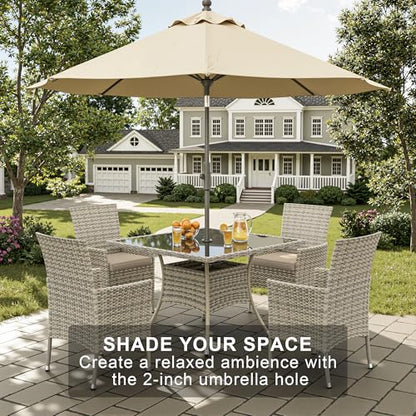 Muphyers 10-Piece Patio Dining Set, Patio Furniture Set with Square Tempered Glass Table & 8 Wicker Chairs, Expandable Design for Larger Groups, Outdoor Furniture for Backyard, Deck, Garden, Beige