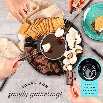 Kusini Electric Fondue Pot Set - Chocolate Fondue Kit - Temperature Control, Detachable Serving Trays, & 4 Roasting Forks - Gift Set & Date Night Idea. Serve at Movie Night or Game Night.