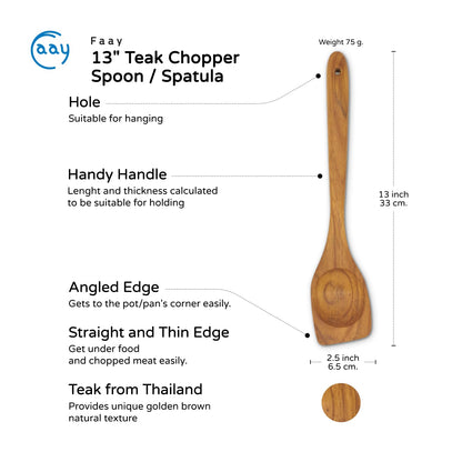 FAAY Right Hand Chopper, Wooden Spoon - Spatula, Break Up Ground Beef Utensils Made from High Moist Resistance Teak Wood for Non Stick Cookware. (Right Hand Chopper)