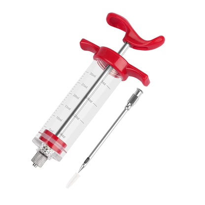 Red Mountain Valley Meat Injector, Portable Plastic Marinade Turkey Injector Syringe with Screw-on Meat Needle for Smoker BBQ Grill, food syringe,1-oz, Red