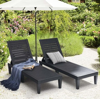 Nestl Patio Chairs - Black Chaise Lounge Chair Outdoor, 5-Position Adjustable Sun Tanning Chair, Waterproof Pool Lounge Chairs Set of 2, Reclining Lawn Chair, Lightweight Outdoor Lounge Chairs