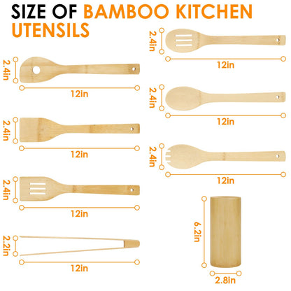 Bamboo Wooden Spoons for Cooking 8Pcs, Wooden Cooking Utensils Sets, Wooden Kitchen Bamboo Utensil Set, Spatula for Cooking, Wood Spatula, Wood Utensils kitchen essentials