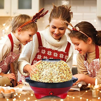 TLGREEN 6 Quart Popcorn Machine - 24 Cups, Stir Crazy Popcorn Popper Machine, Electric Hot Oil Popcorn Maker Machine, with Nonstick Plate & Stirring Rod, Large Lid as Serving Bowl and 2 Measuring Cups