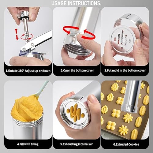 BBEK Stainless Steel Cookie Press Gun for Baking | cookie gun for baking with Butter Spritz Tips | Professional Baking Equipment for Home Bakers