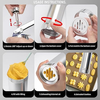BBEK Stainless Steel Cookie Press Gun for Baking | cookie gun for baking with Butter Spritz Tips | Professional Baking Equipment for Home Bakers