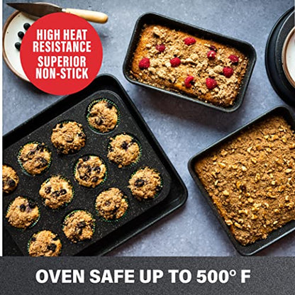 Granitestone Ultra Nonstick Bakeware Set, 5 Piece Dishwasher Safe Baking Pans Set with Muffin Pan, Loaf Pan, Round Baking Tray & Baking Sheet for Oven with Even Heating &No Warp Technology