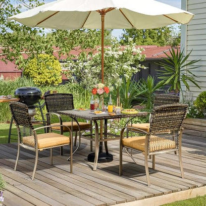 Pamapic 5‑Piece Patio Dining Set, Beige PE Rattan Table & Chairs with Comfort Cushions
